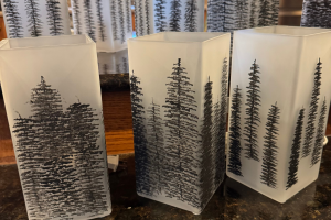 Hand Painted Black Tree Frosted Glass Lamp Hand Painted Black Tree Frosted Glass Lamp